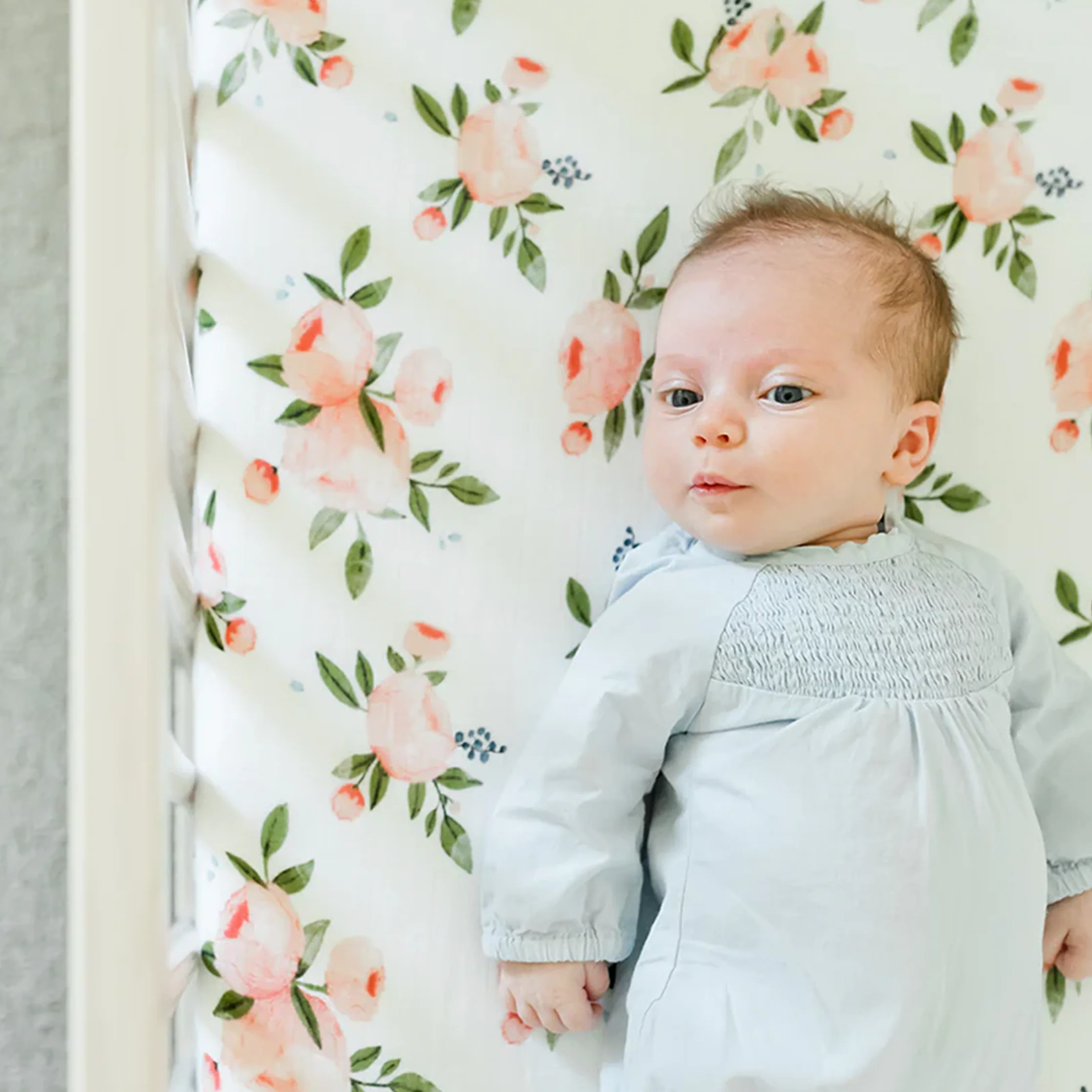 Cotton Muslin Crib Sheet - Watercolor Roses - Image 5
