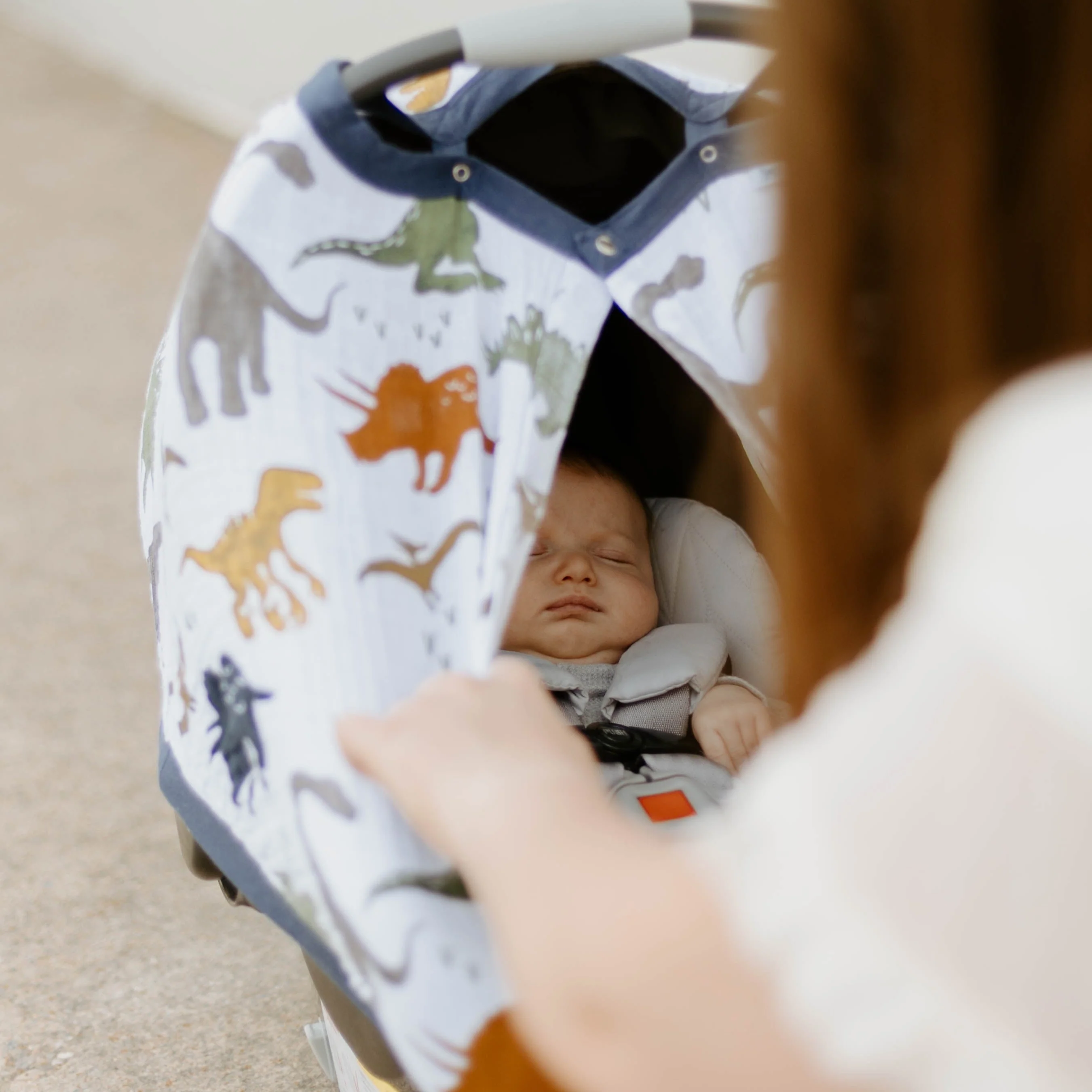Cotton Muslin Car Seat Canopy - Dino Friends - Image 3