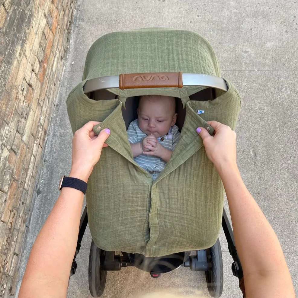 Cotton Muslin Car Seat Canopy - Fern - Image 4