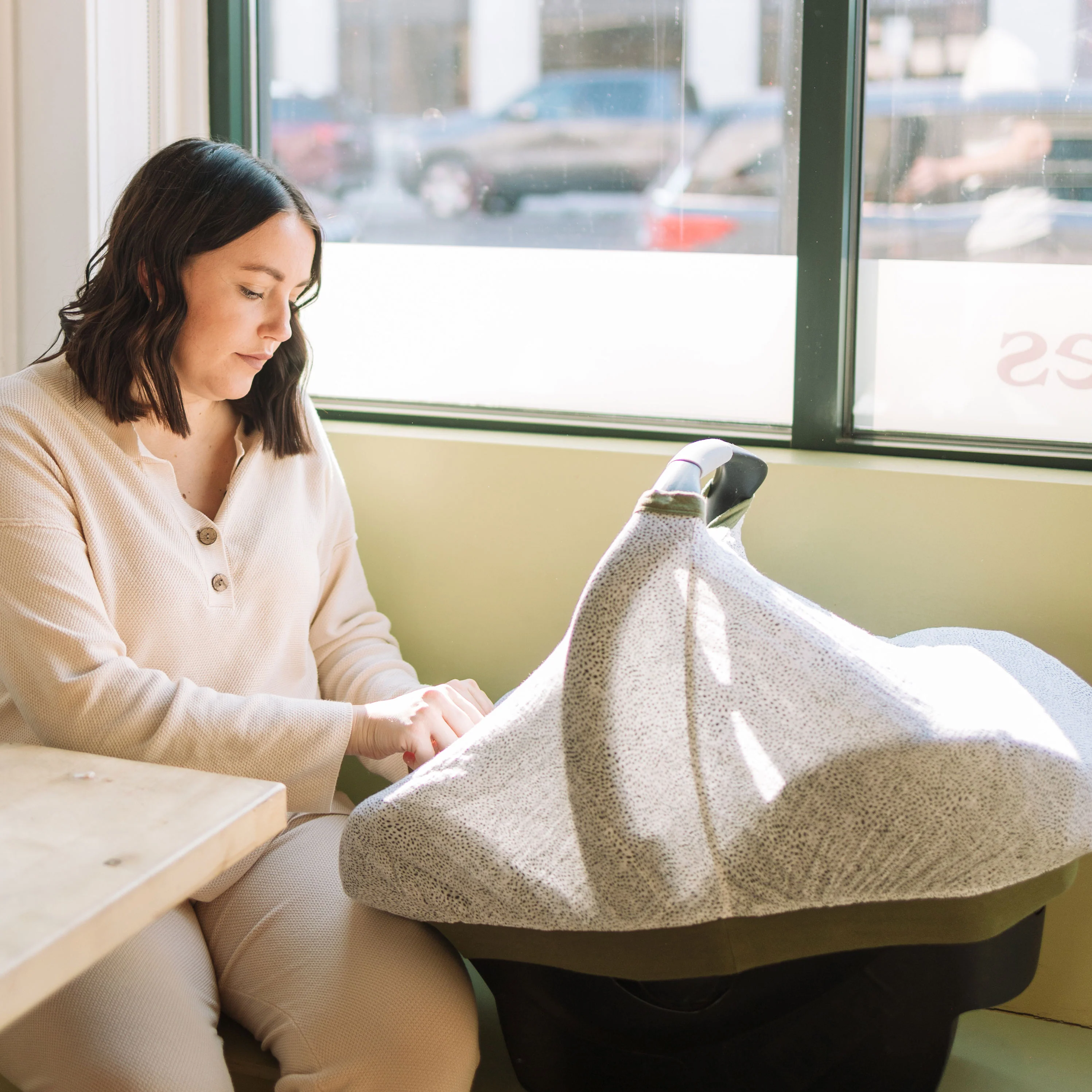 Cotton Muslin Car Seat Canopy - Green Seed - Image 4
