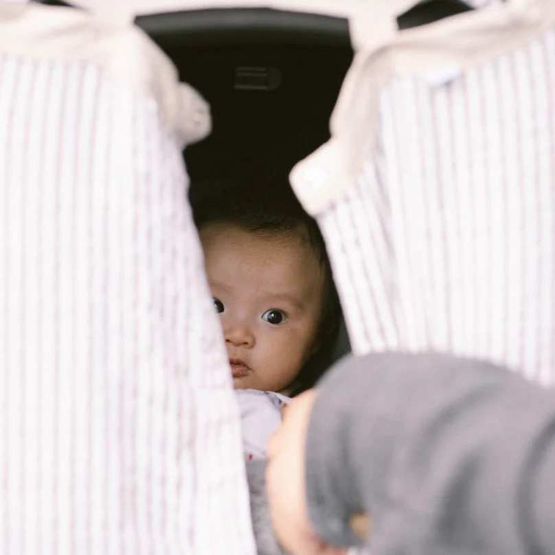Cotton Muslin Car Seat Canopy - Grey Stripe - Image 3