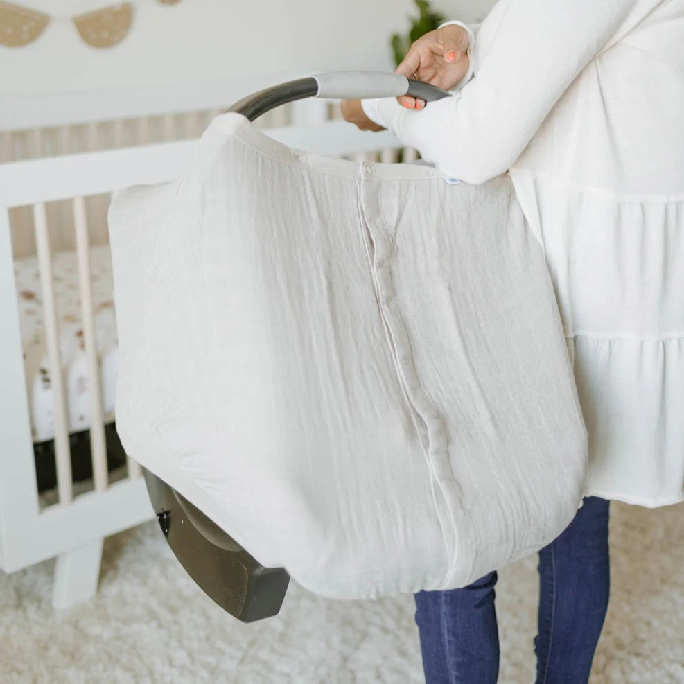 Cotton Muslin Car Seat Canopy - Porpoise - Image 3