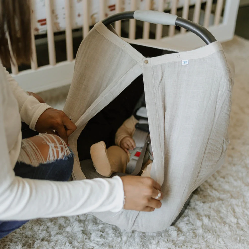 Cotton Muslin Car Seat Canopy - Porpoise - Image 4