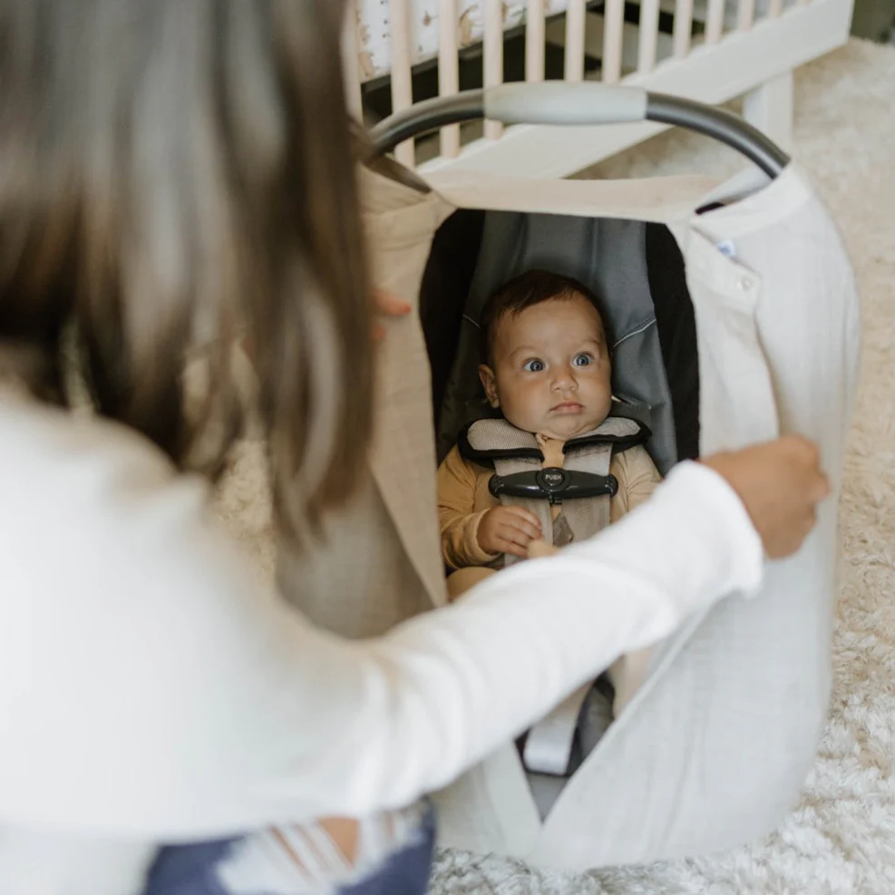 Cotton Muslin Car Seat Canopy - Porpoise - Image 5
