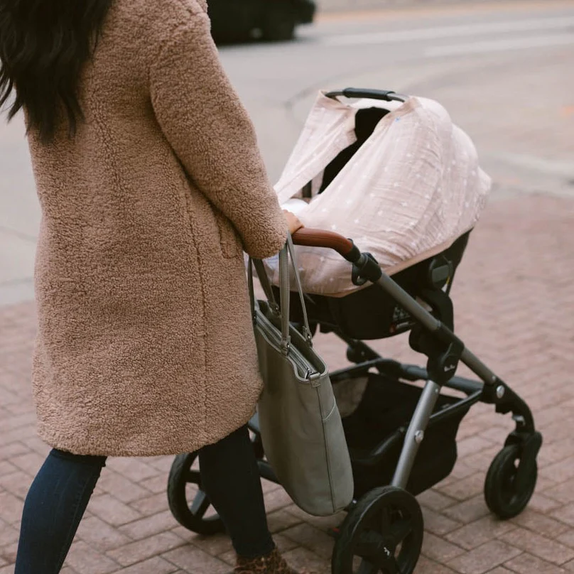 Cotton Muslin Car Seat Canopy - Taupe Cross - Image 4
