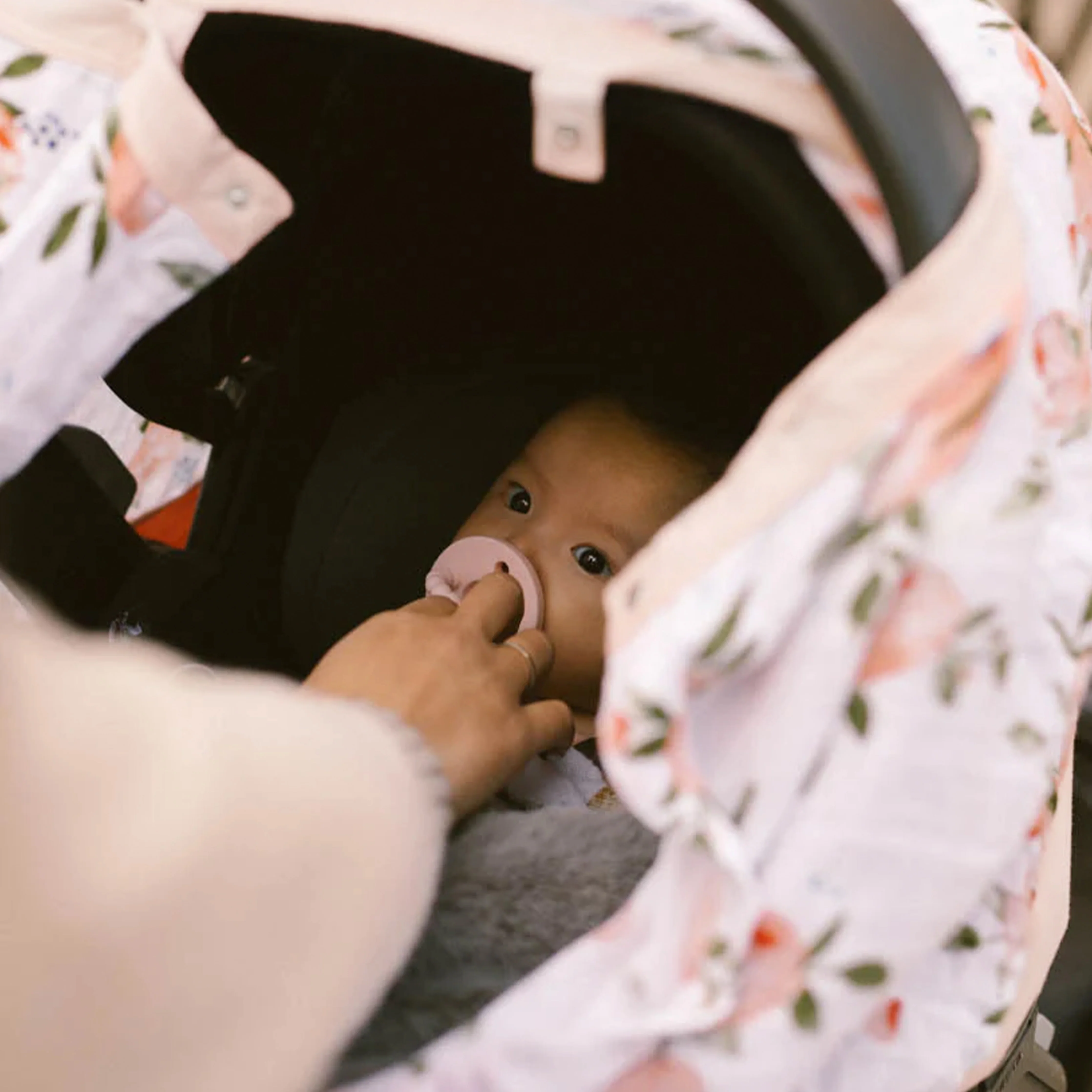 Cotton Muslin Car Seat Canopy - Watercolor Roses - Image 6