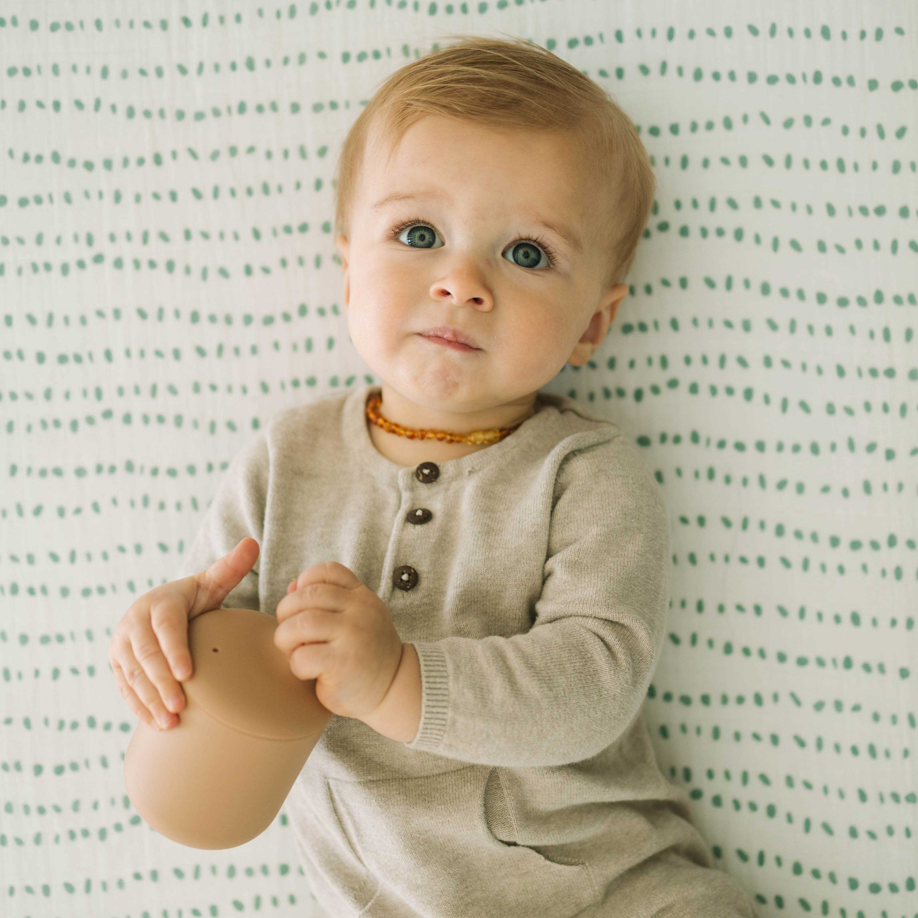 Cotton Muslin Crib Sheet - Stone Stripe - Image 4