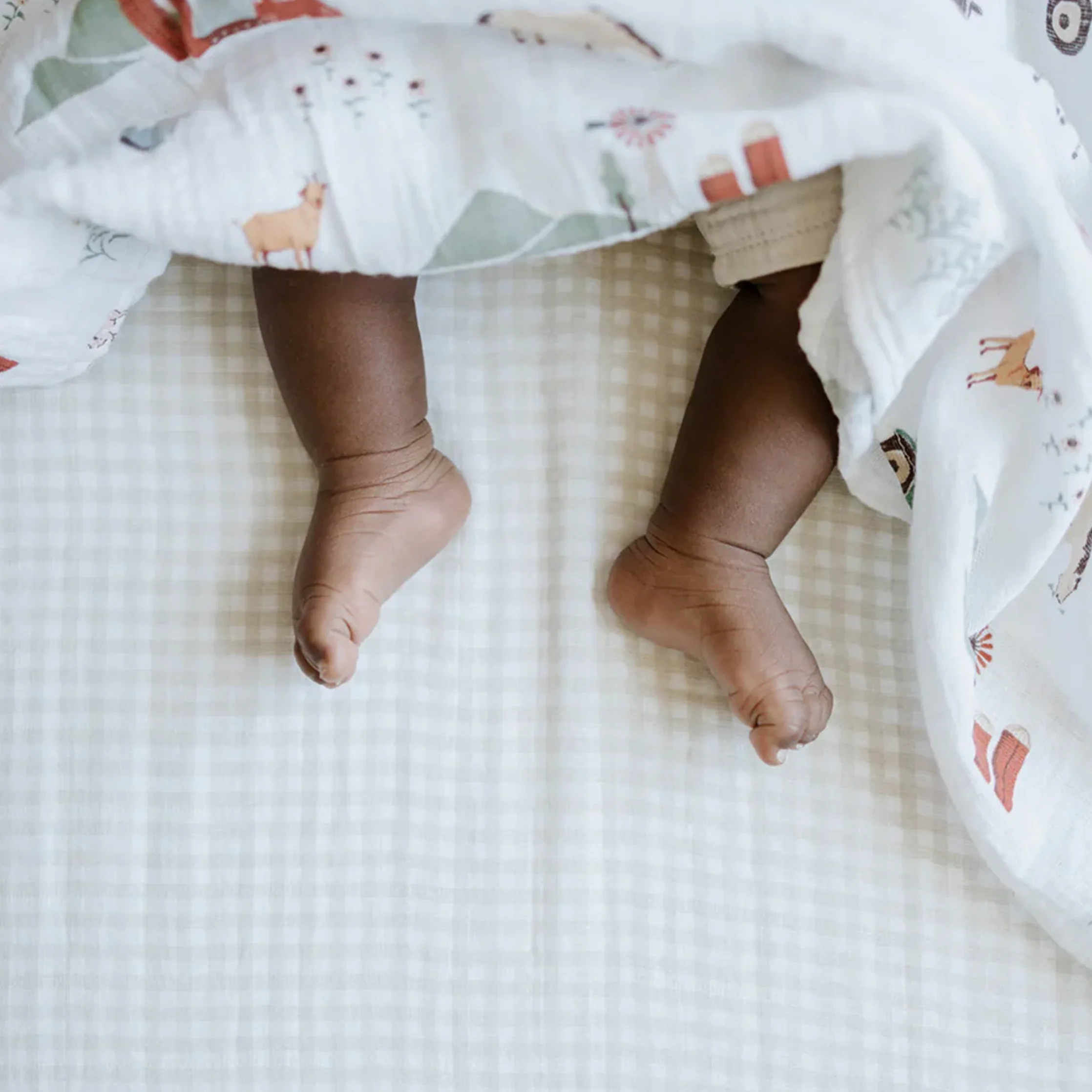 Cotton Muslin Crib Sheet - Tan Gingham - Image 6