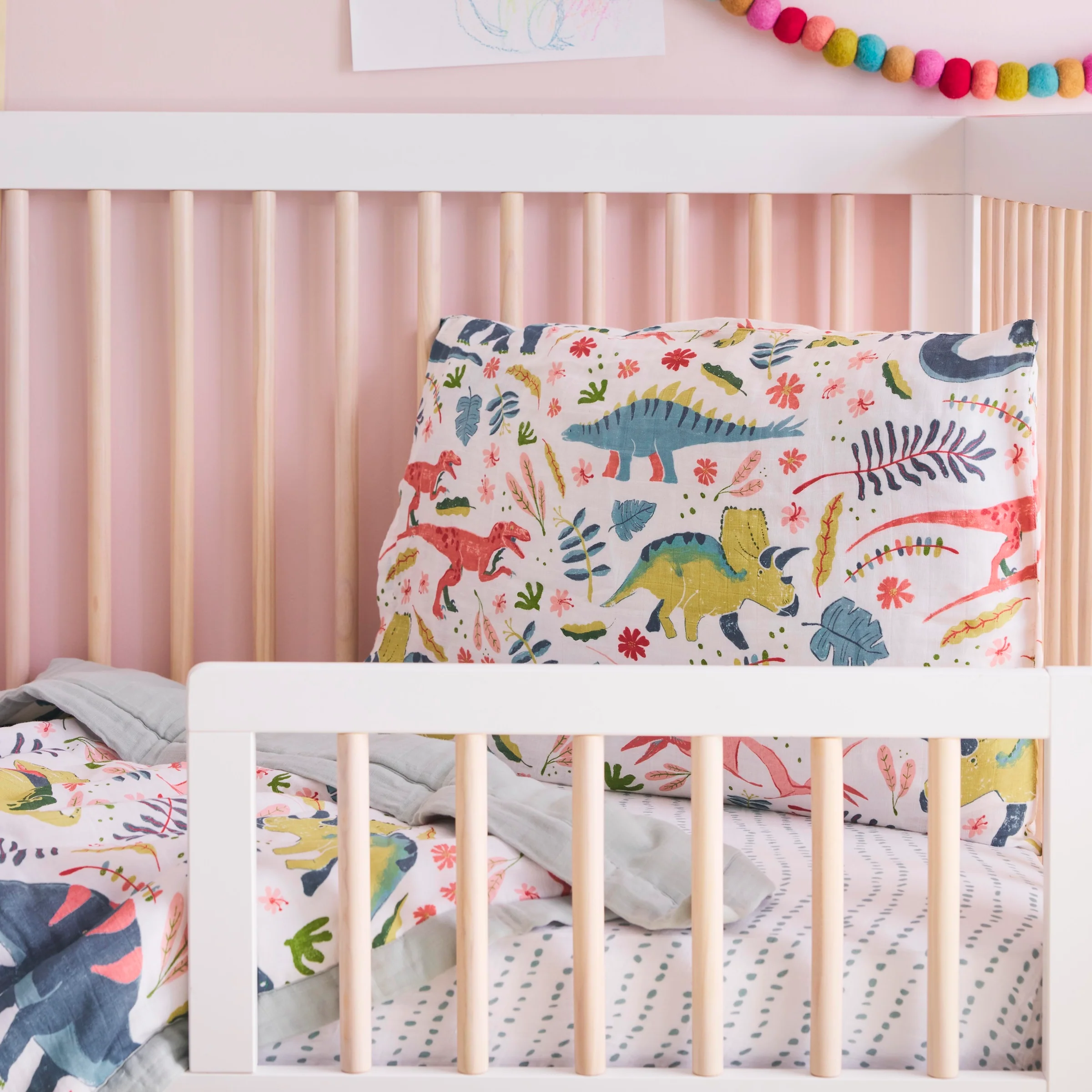 Cotton Muslin Pillowcase 2 Pack - Boho Dino - Image 6