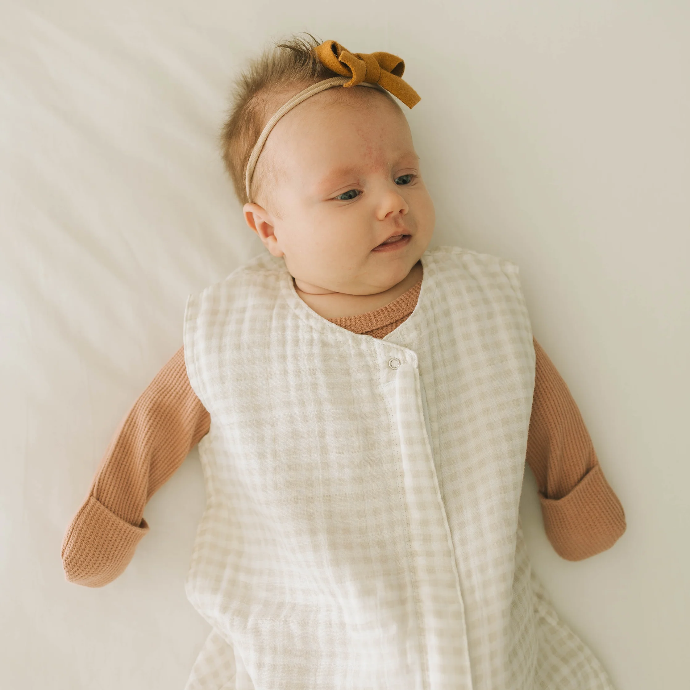 Cotton Muslin Sleep Bag - Tan Gingham - Image 5
