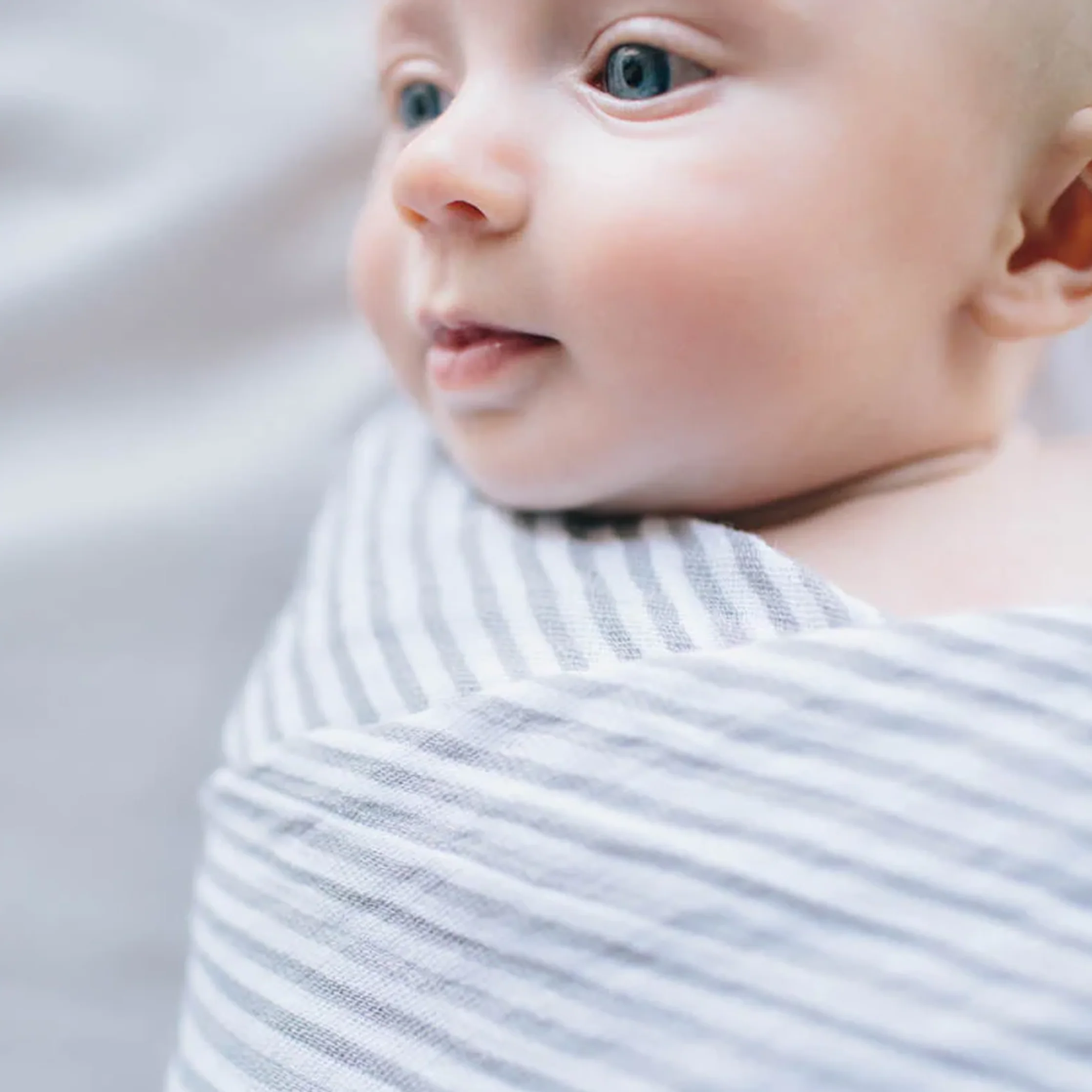 Cotton Muslin Swaddle Blanket - Grey Stripe - Image 9