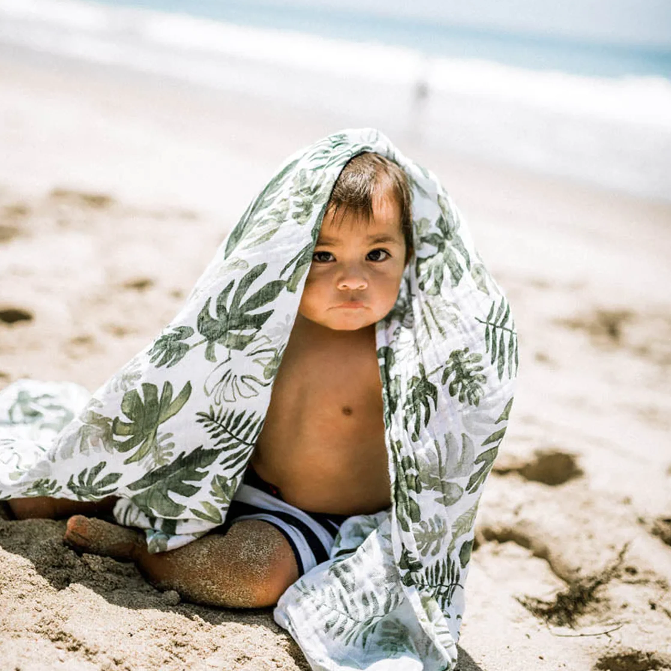 Cotton Muslin Swaddle Blanket - Tropical Leaf - Image 7