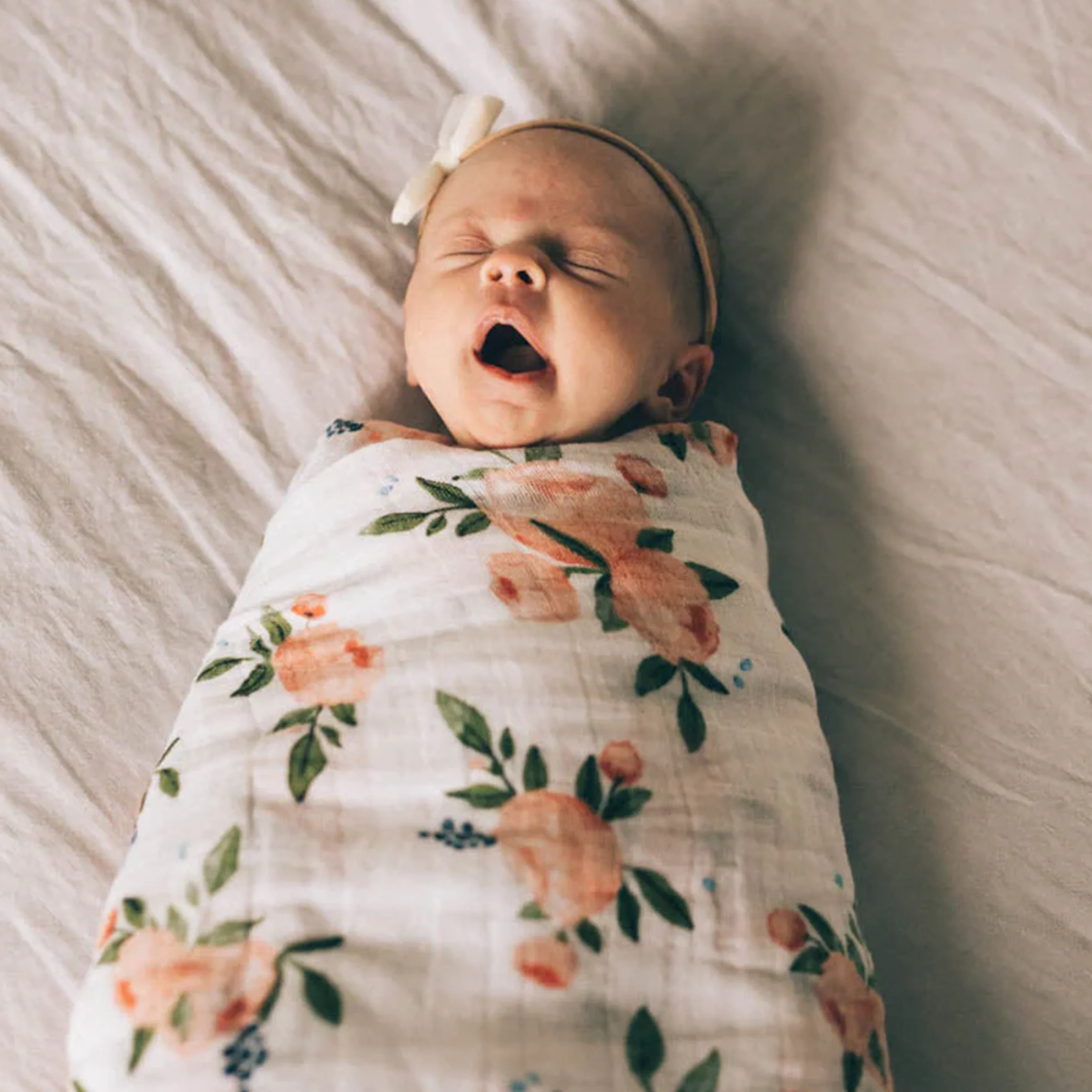 Cotton Muslin Swaddle Blanket - Watercolor Roses - Image 7