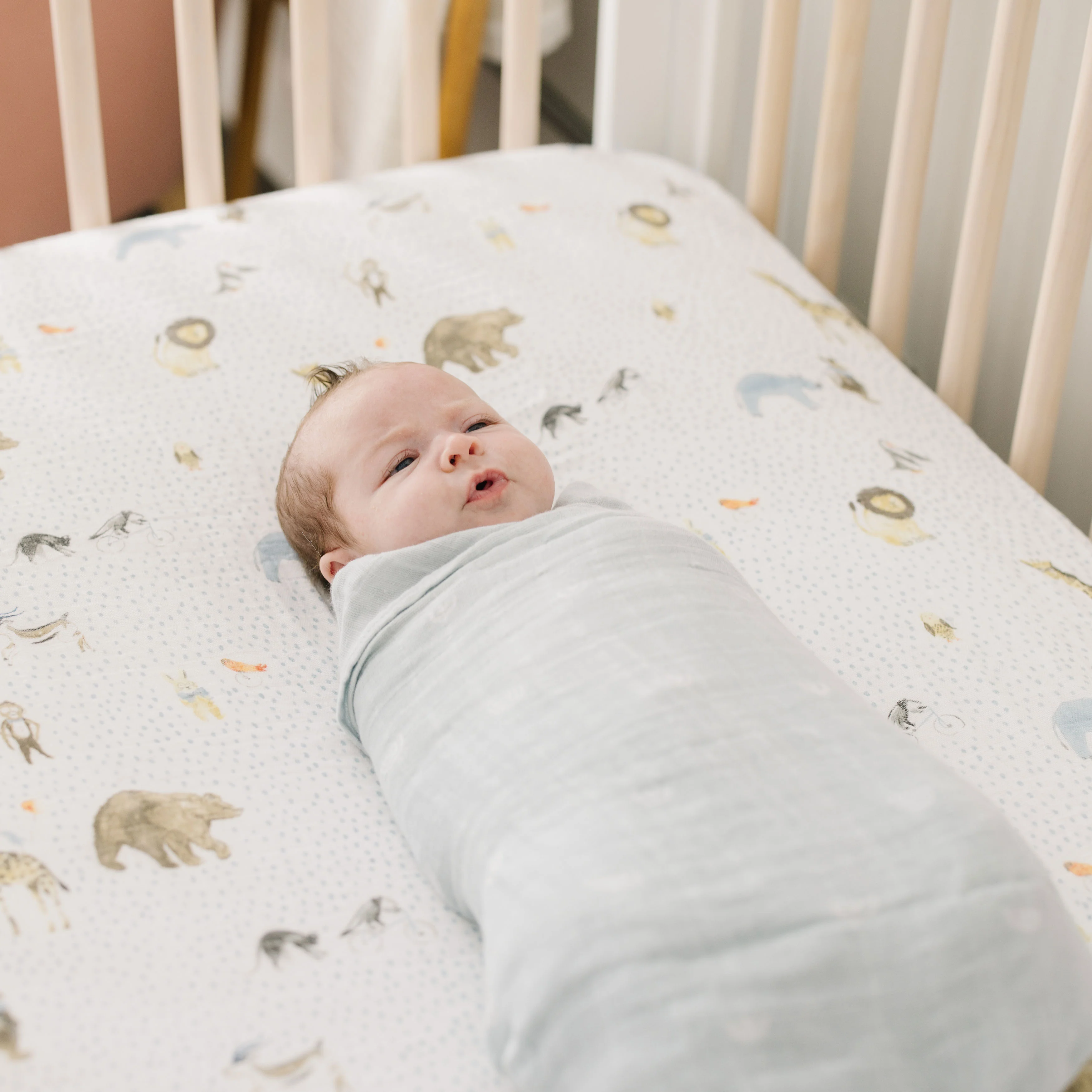 Cotton Muslin Swaddle Blanket - Blue Rainbow - Image 6