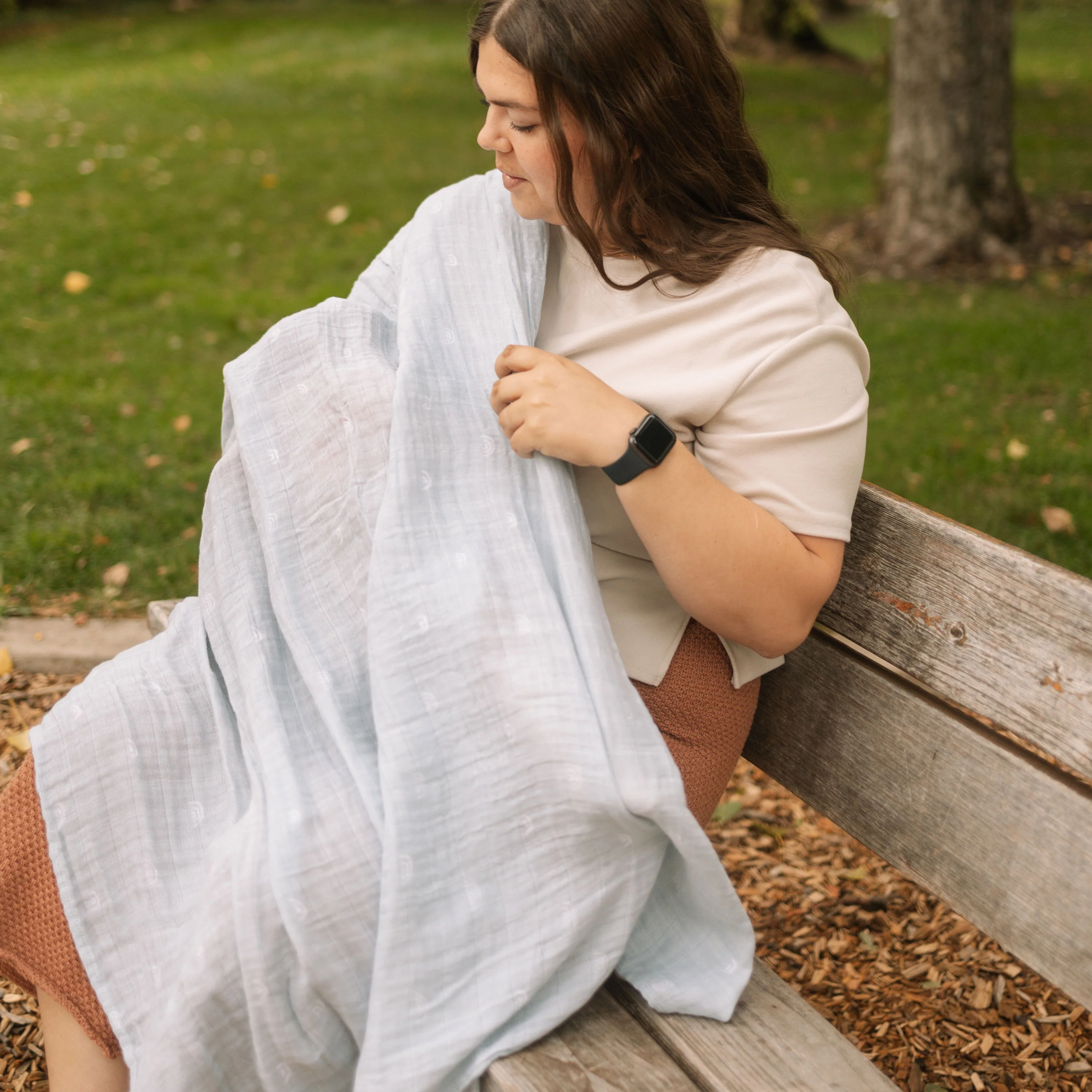 Cotton Muslin Swaddle Blanket - Blue Rainbow - Image 8