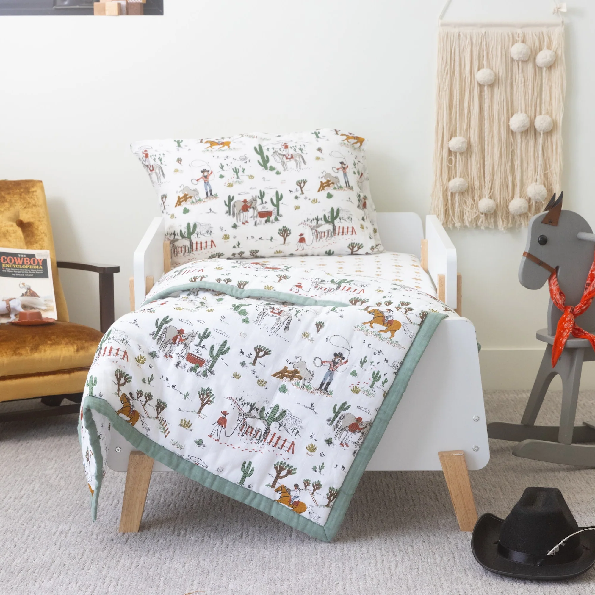 Cotton Muslin Toddler Bedding 3 Piece Set - Cowpoke - Image 7