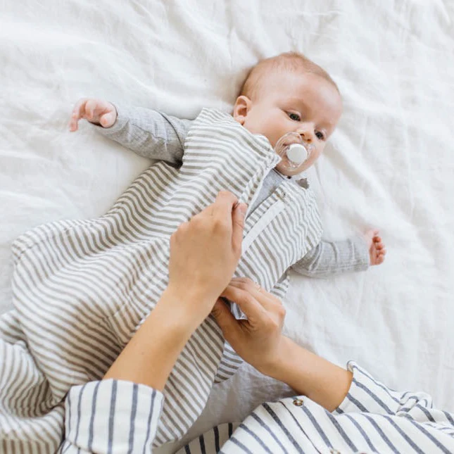 Cotton Muslin Sleep Bag - Grey Stripe - Image 4