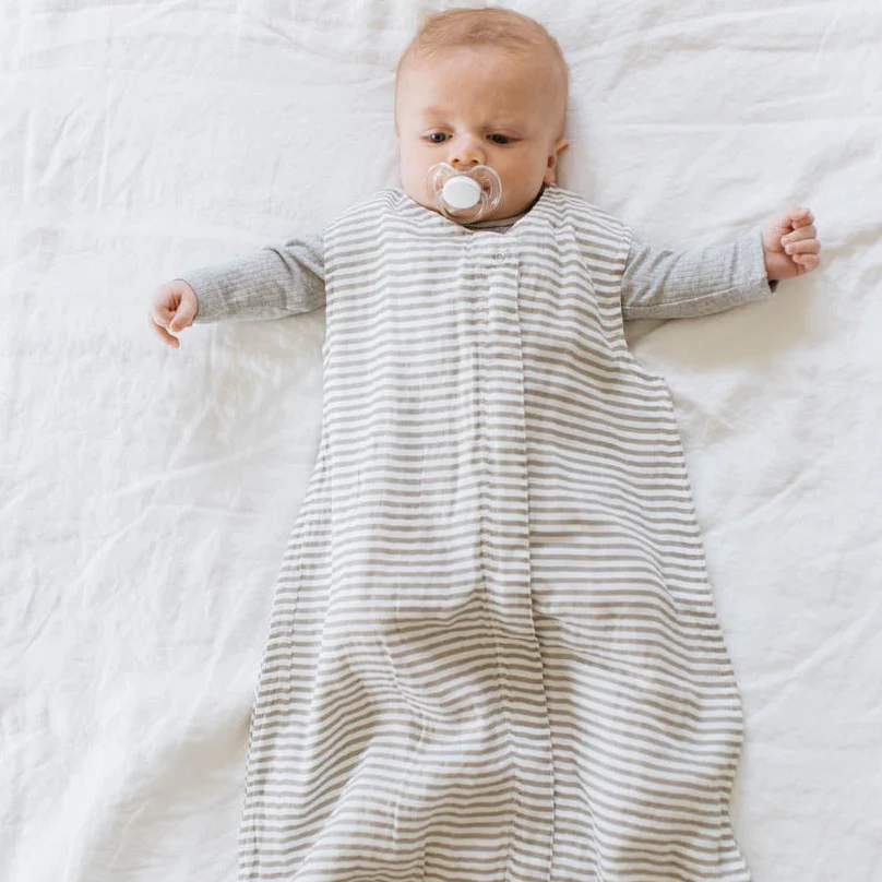Cotton Muslin Sleep Bag - Grey Stripe - Image 5