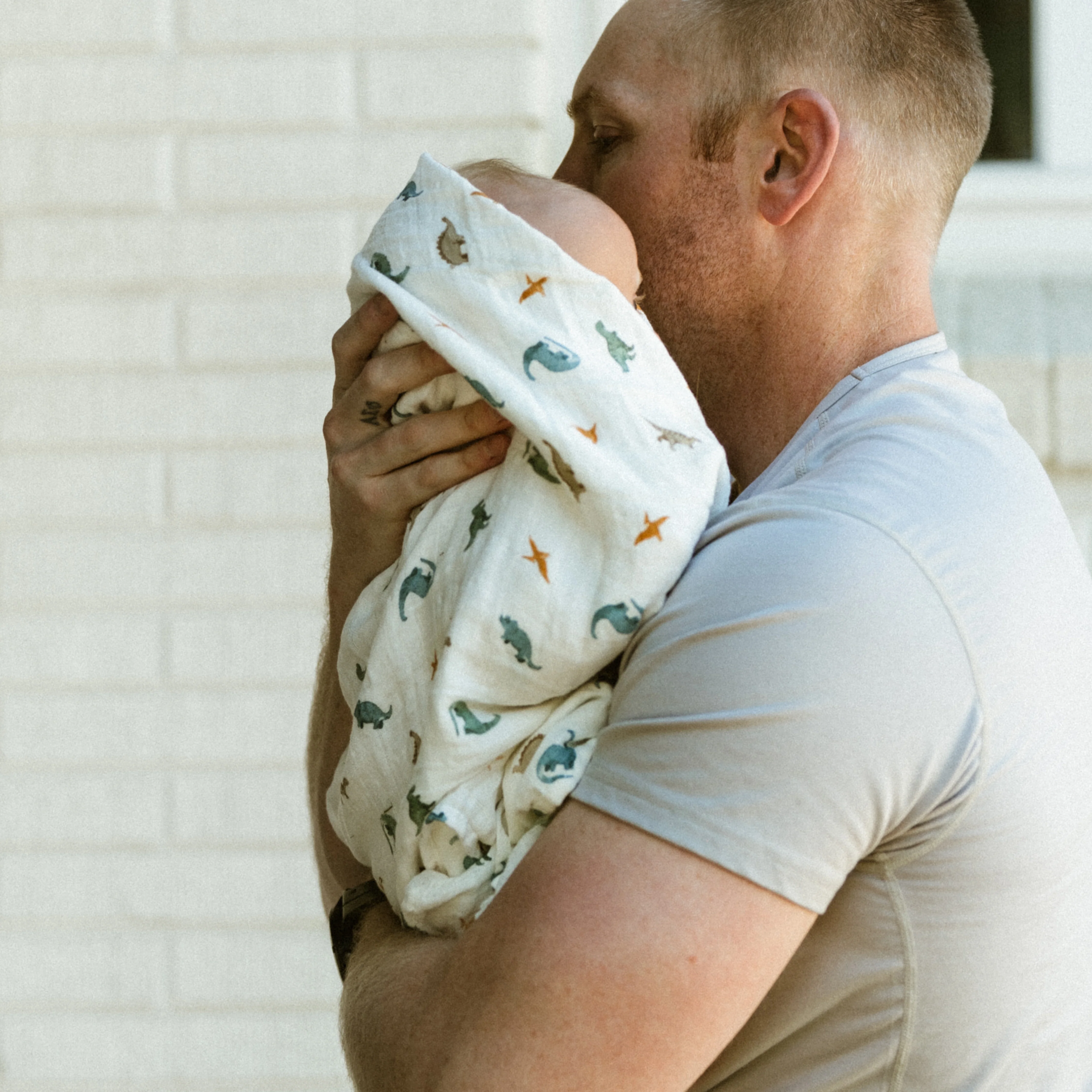 Organic Cotton Muslin Swaddle Blanket 2 Pack - Little Dino - Image 9