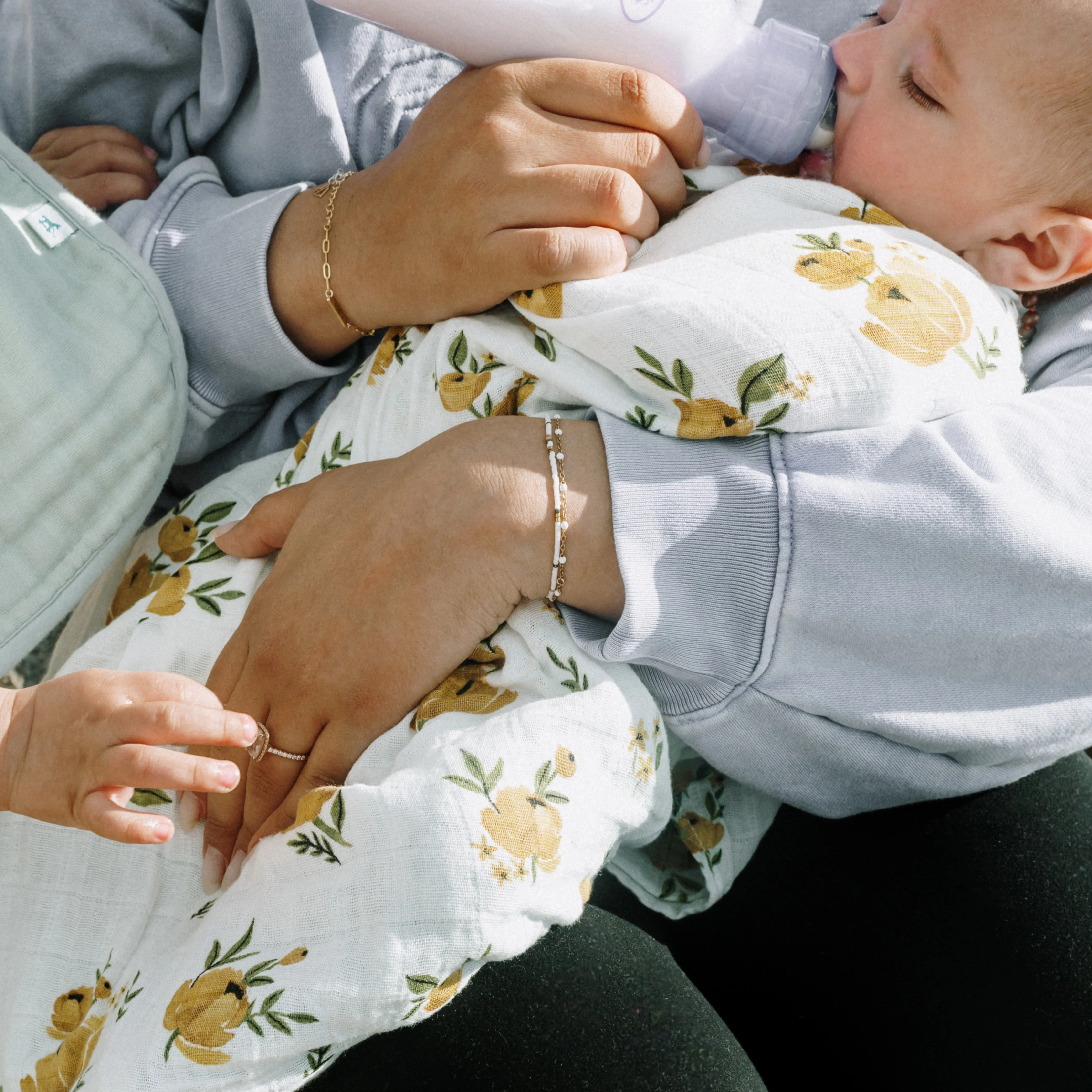 Organic Cotton Muslin Swaddle Blanket 2 Pack - Yellow Roses - Image 9