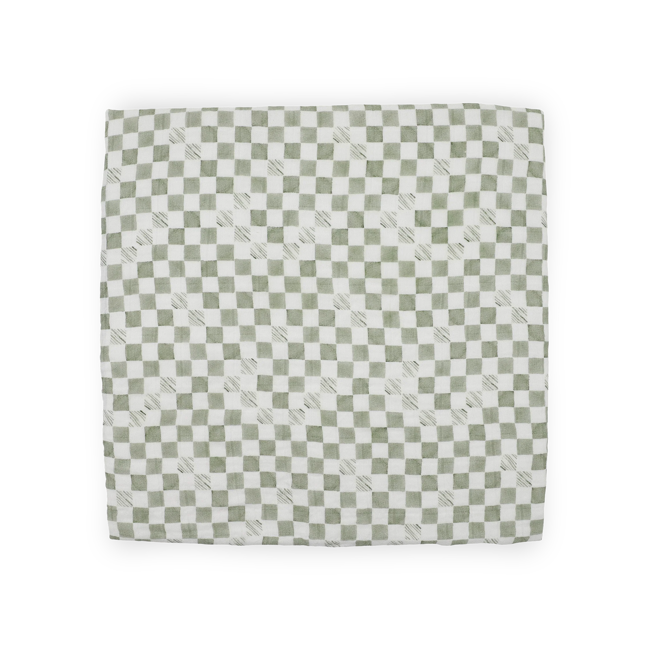 Organic Cotton Muslin Swaddle Blanket - Green Checker - Image 3