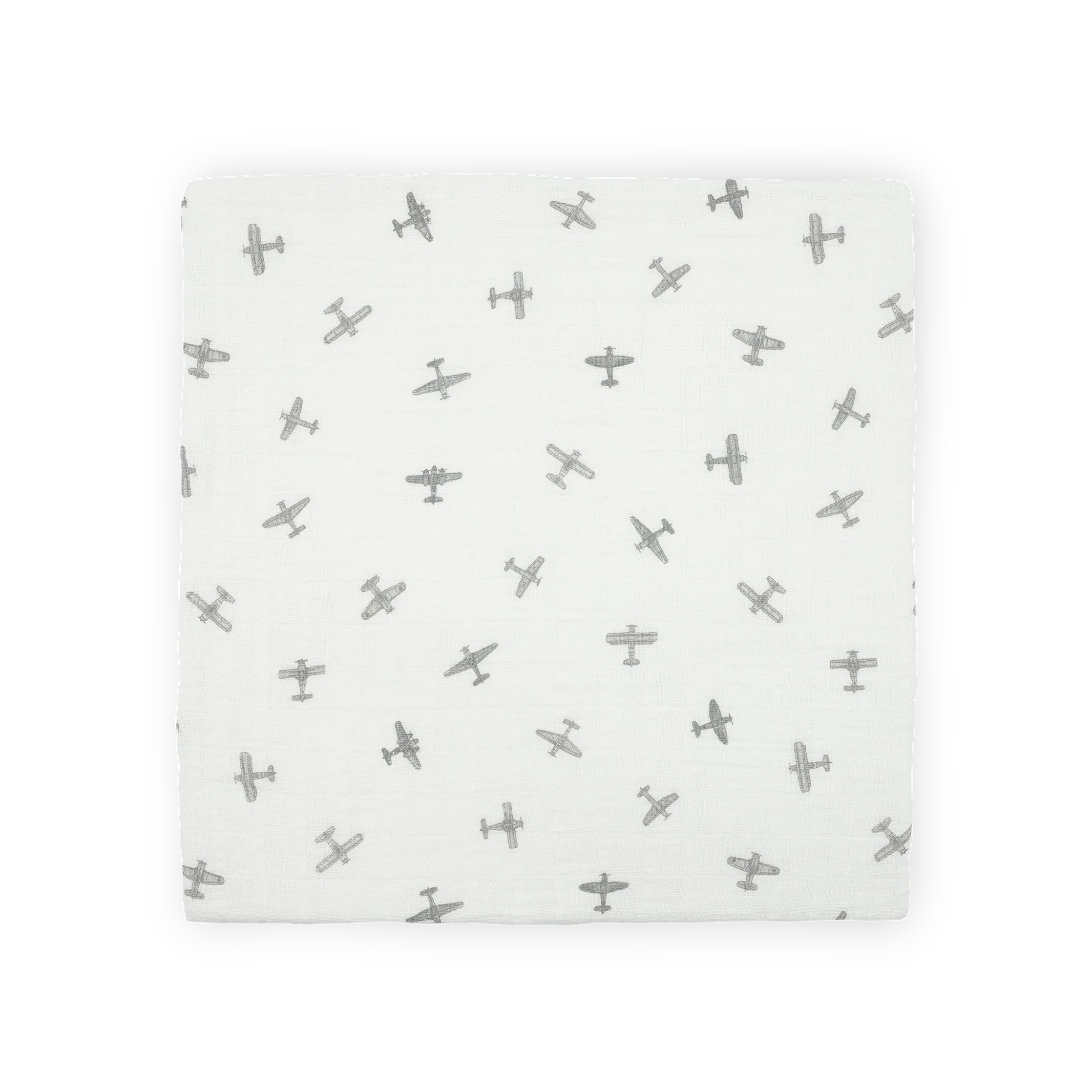 Organic Cotton Muslin Swaddle Blanket - Pewter Planes - Image 3