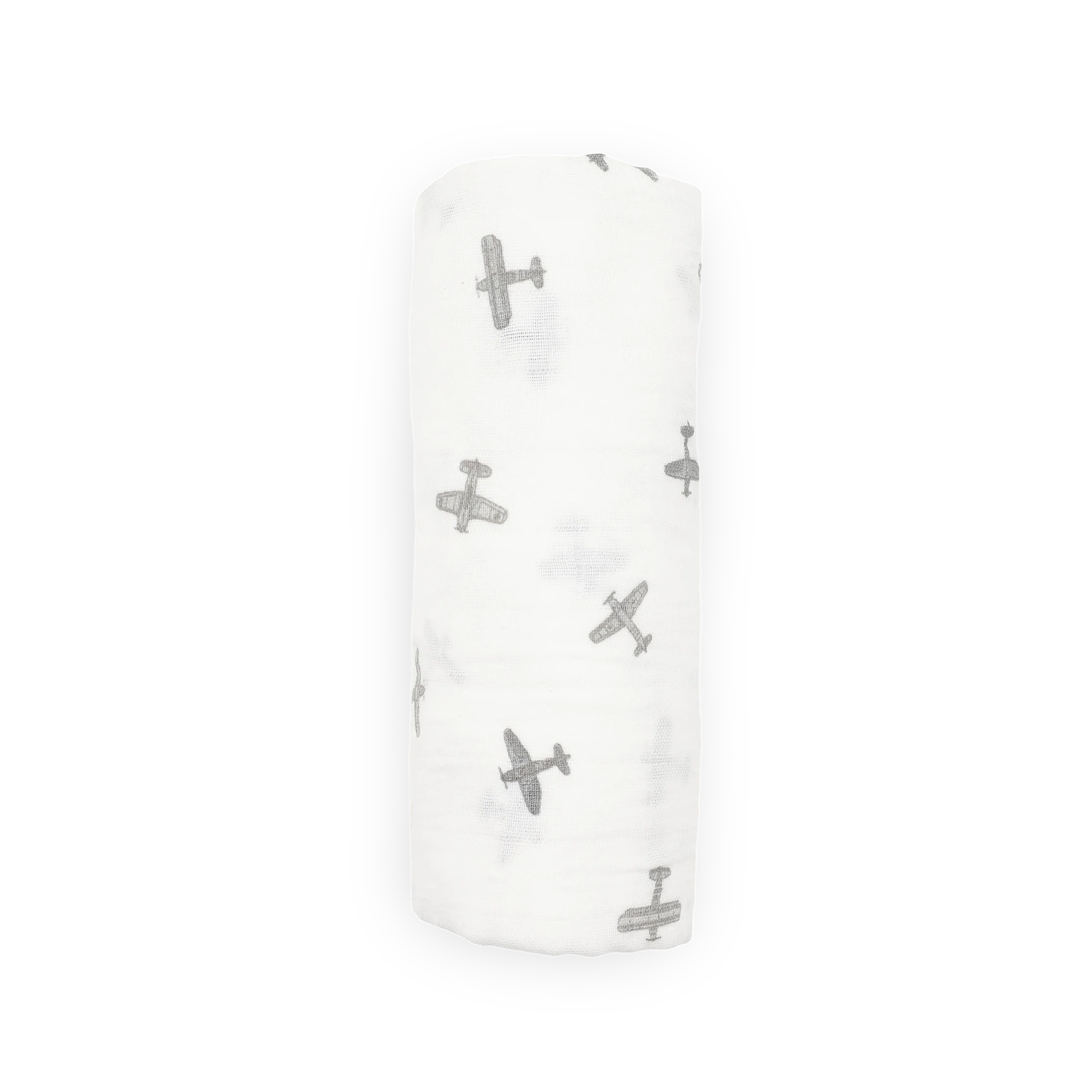 Organic Cotton Muslin Swaddle Blanket - Pewter Planes - Image 4