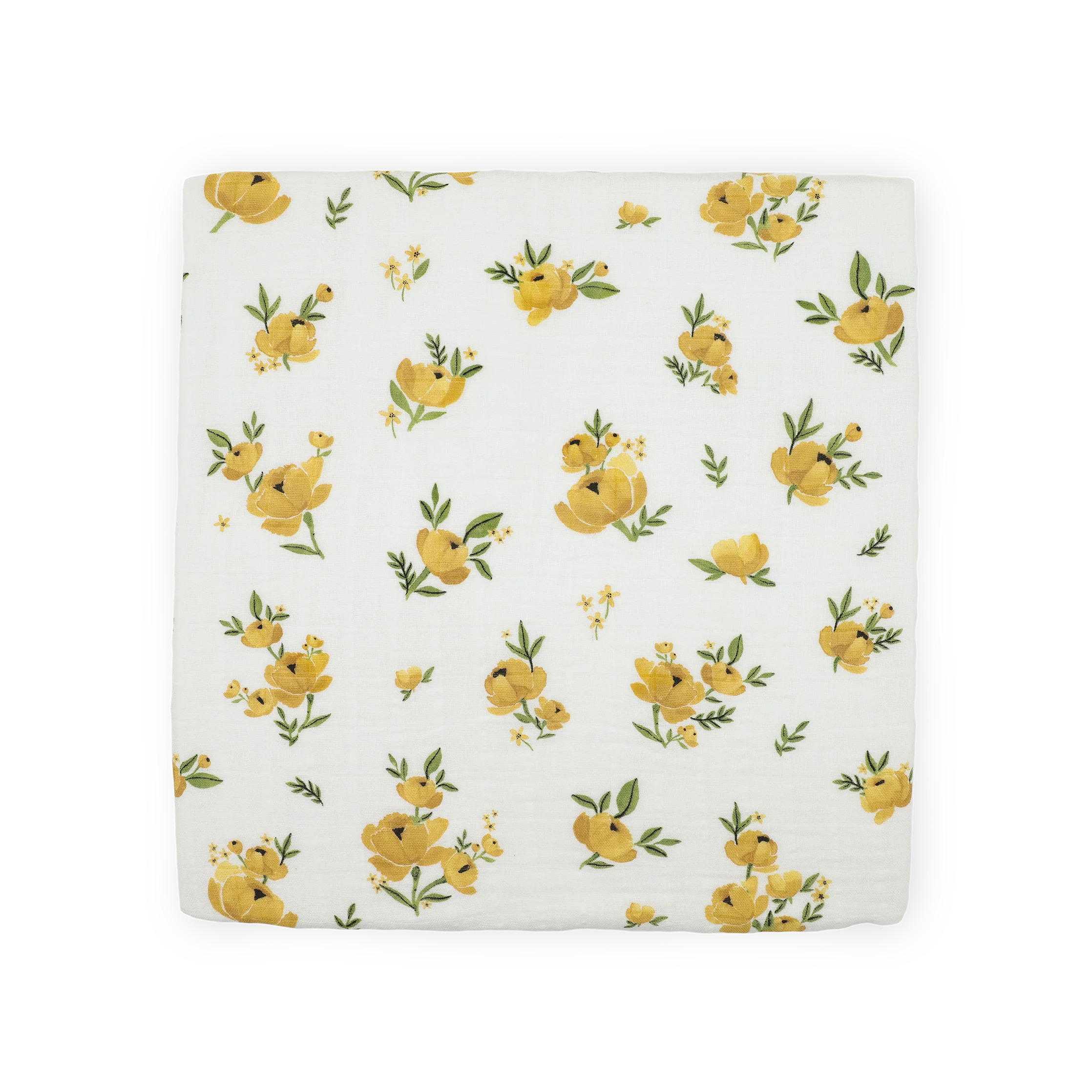 Organic Cotton Muslin Swaddle Blanket - Yellow Roses - Image 3