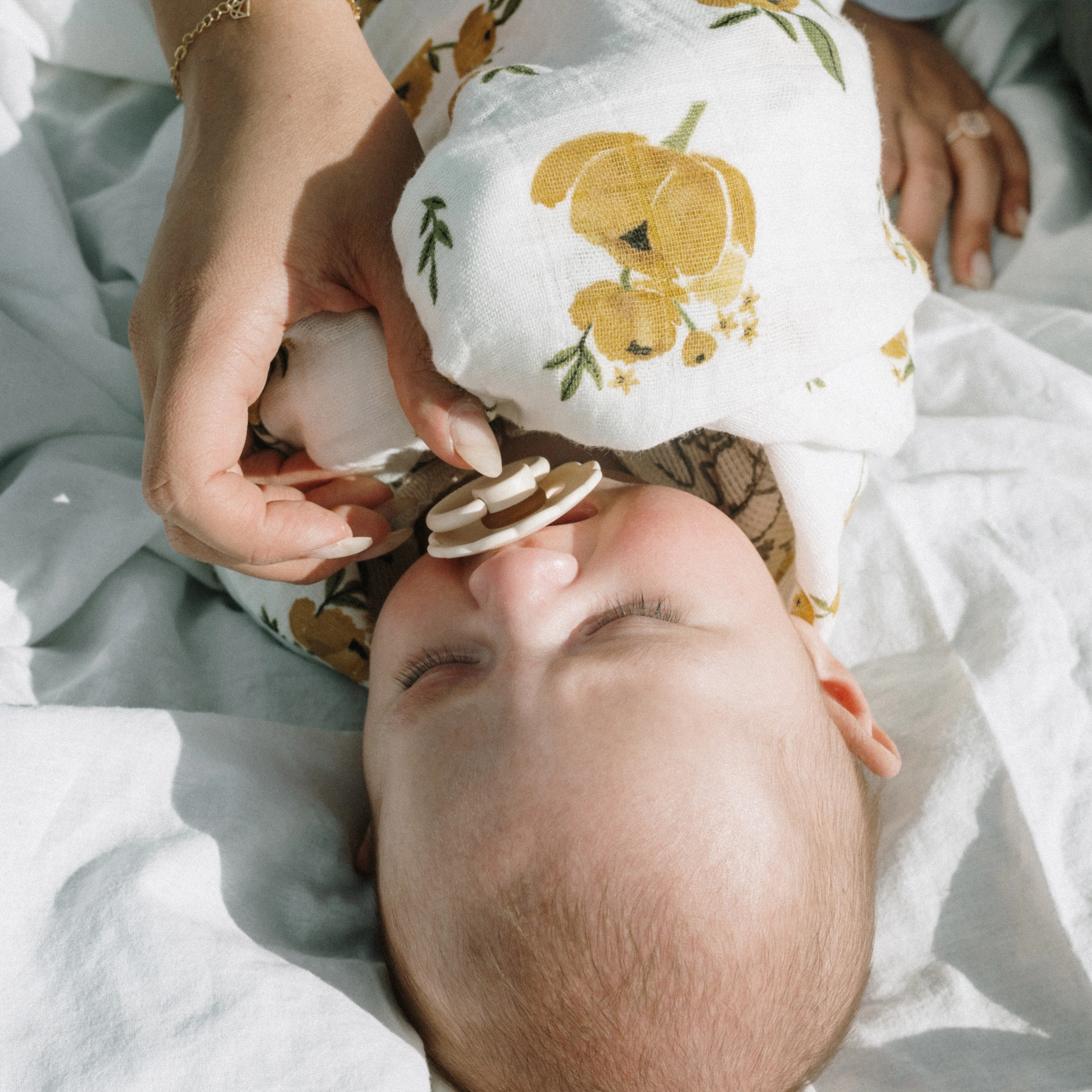 Organic Cotton Muslin Swaddle Blanket - Yellow Roses - Image 6