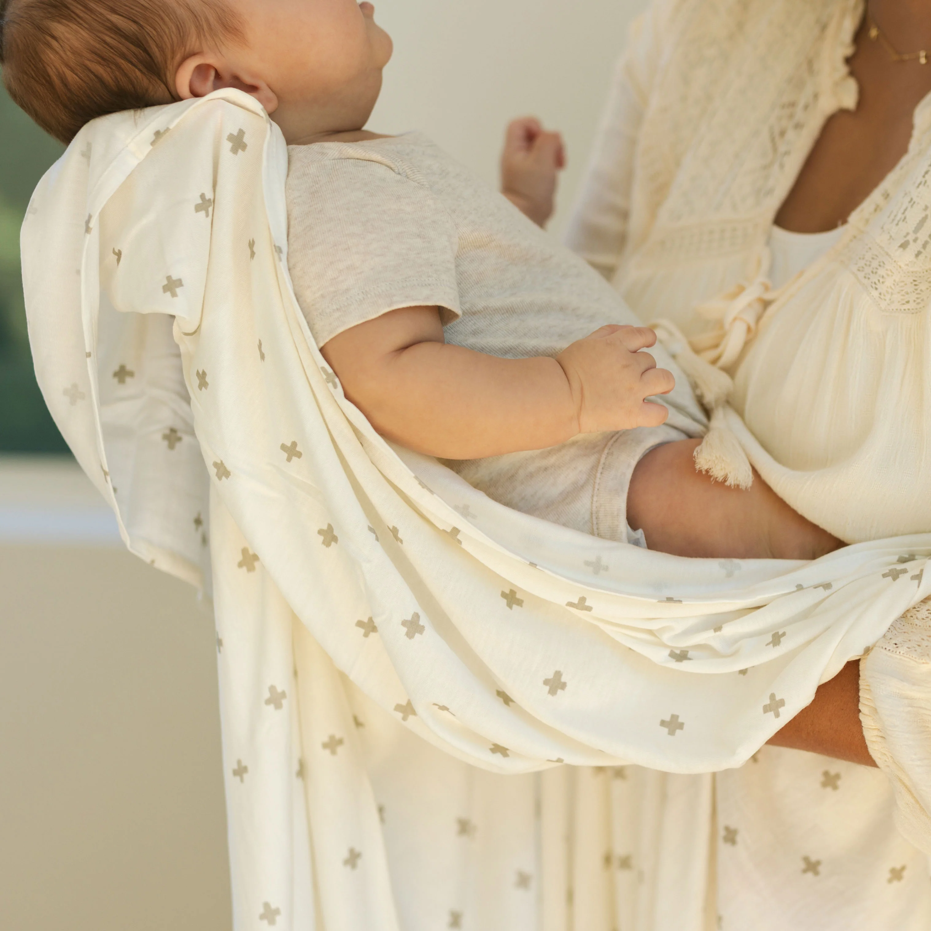 Stretch Knit Swaddle Blanket - Grey Cross - Image 8