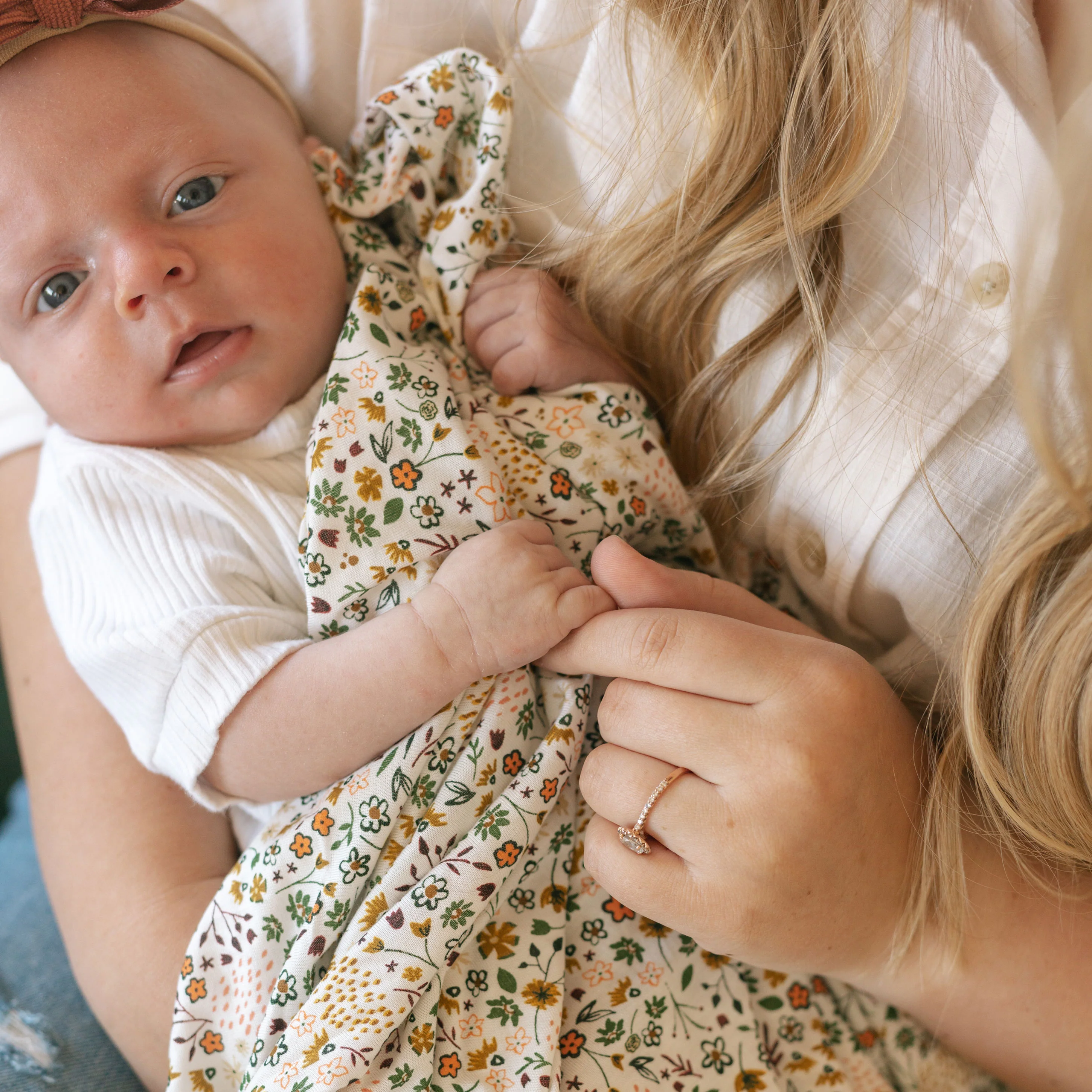 Stretch Knit Swaddle Blanket - Pressed Petals - Image 8